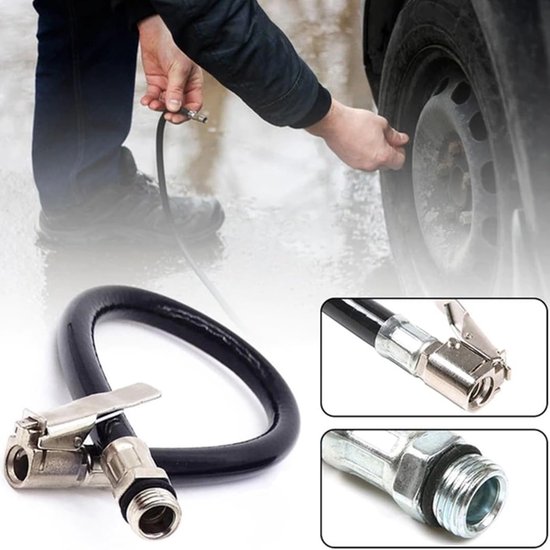 Dailygoods - Bandenpomp slang - Ventielverlenging - 2 stuks - 36,5 cm - Bandenvulslang - Geschikt voor auto, fiets, motor, vrachtwagen - Zwart en blau — afbeelding 5