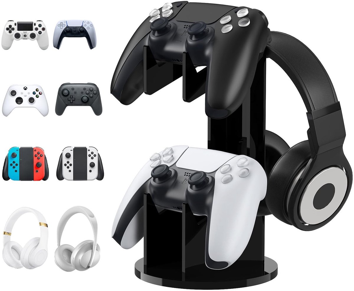 By shayne - Game Controller Houder - 2 in 1 Gaming Organizer - Zwart - Headphone Stand - Geschikt voor Switch PS4 PS5 Xbox One Series - Compact en St.