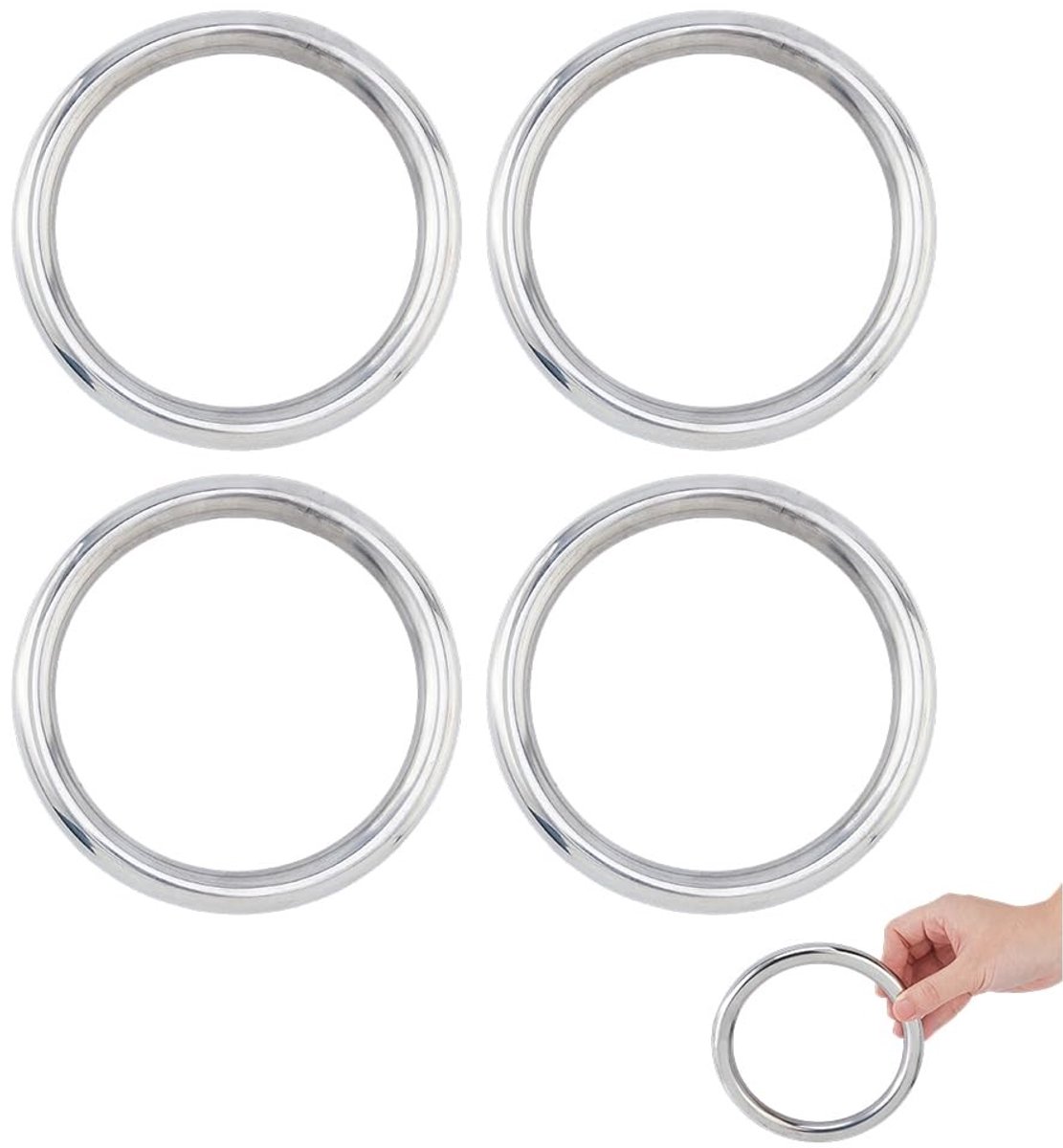 Smoakez - O-ringen - Roestvrij staal - 4 stuks - 11,9 cm - Multifunctioneel - Glad en robuust - Voor camping en hondenriem - Metalen ring