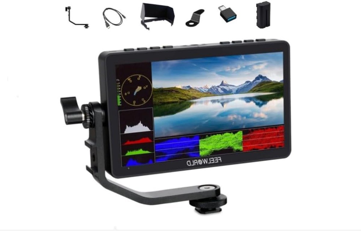 Professionele 5.5 inch 1600nit High Bright Touch Screen 4K HDMI DSLR Camera Field Monitor met F970 Install, 3D LUT en Power Kit voor Videoproductie en Fotografie