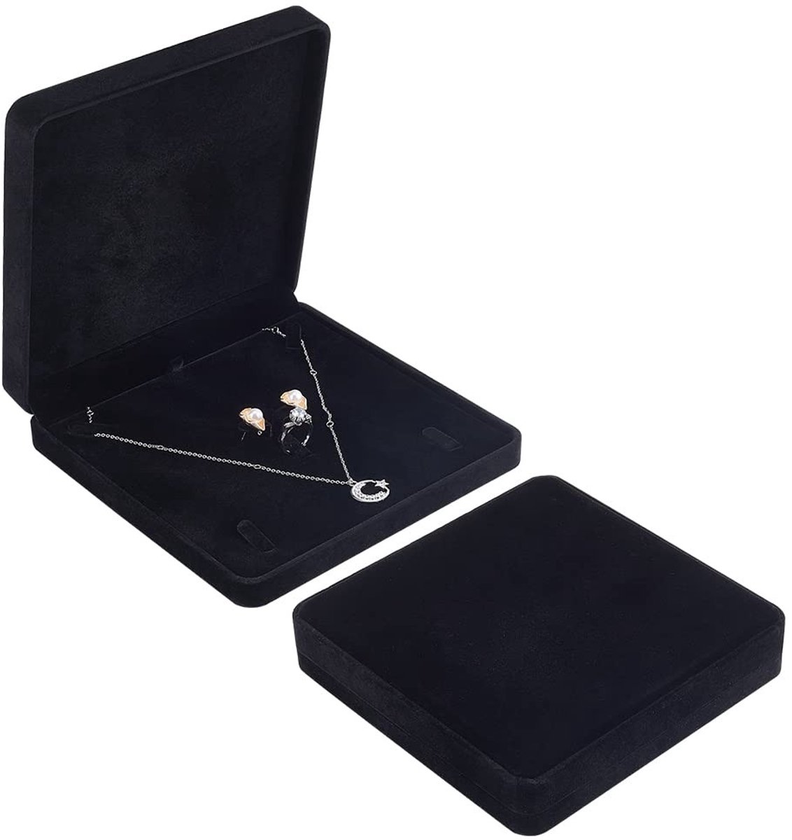 Dailygoods - Sieraden Organizer - Luxe Sieraden Doos - Zwart Fluweel - Reizen Sieraden Set - Perfect voor Armbanden Kettingen Oorbellen Ringen - 2 Stu