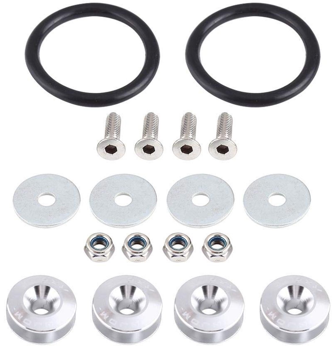 Dailygoods - Aluminium Sleutelset - Auto Accessoires - Kleur Keuze - Onderdeel Set - Motor Bevestiging - 4 Stuks - Geschikt voor Diverse Auto's