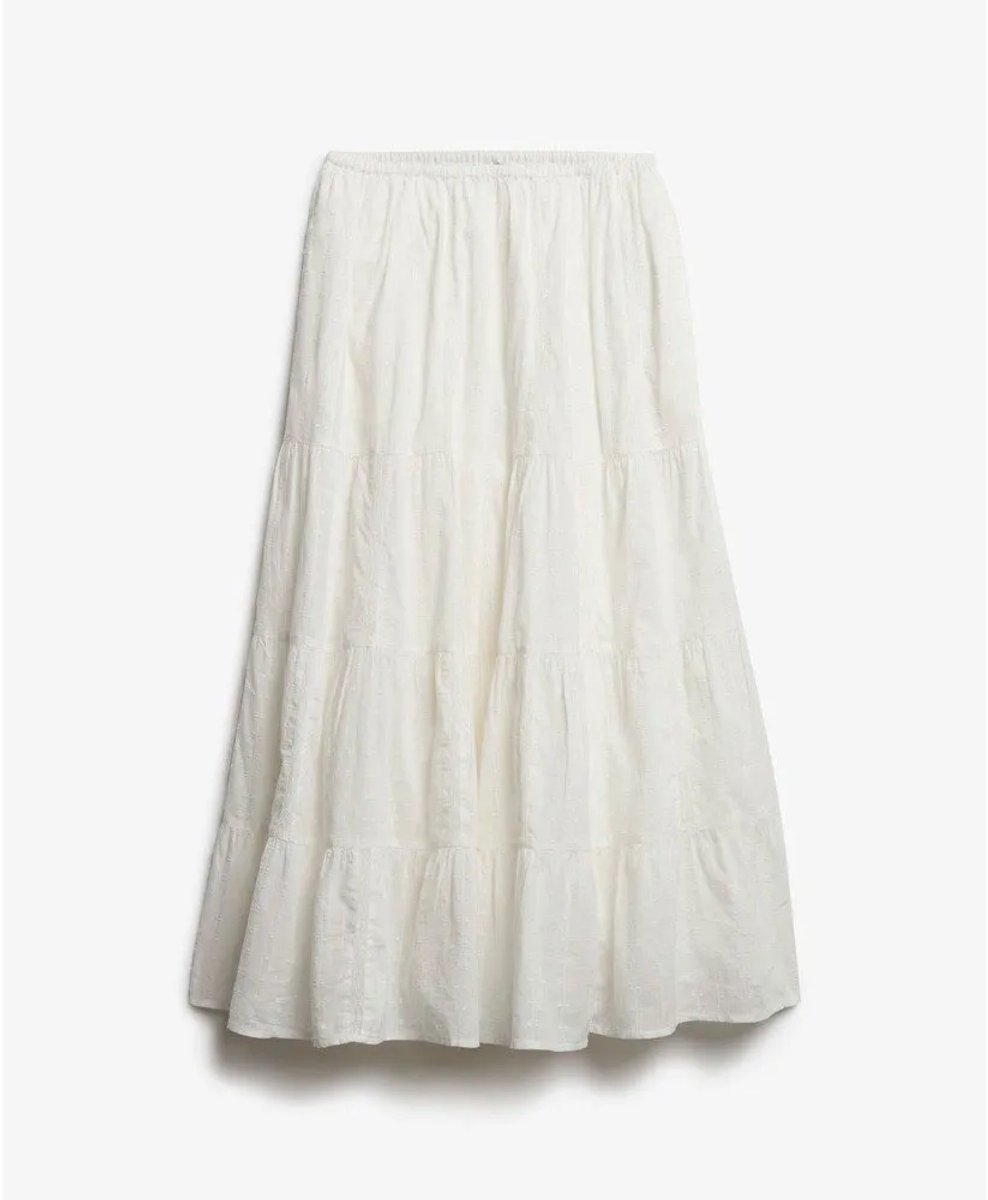 Superdry Tiered Maxi Lange Rok 2XS Vrouw Wit