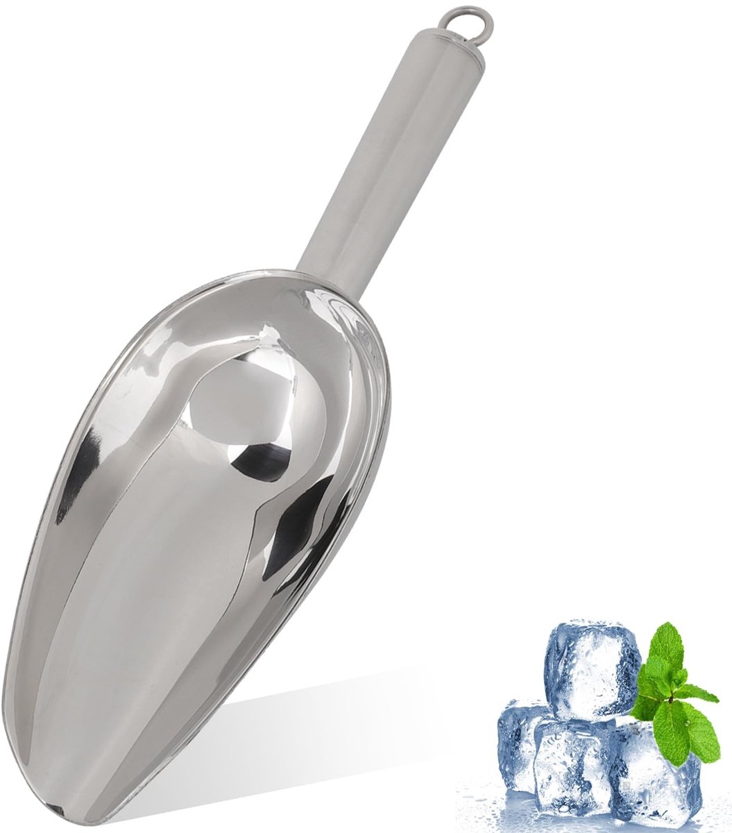 Zeynomax - Rvs Ice Scoop - IJslepel voor IJsblokjes - Vaatwasserbestendig - Zilver - Suiker Scoop - Geschikt voor Bar en Feestjes - 8 Ounces