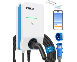 KUKO 7KW Wandlaadstation met App-bediening, WiFi + 4G en Bluetooth, ondersteunt OCPP-protocol, geschikt voor ID.3/4/5/7, IX1, Model 3/Y, elektrische auto's en plug-in hybrides