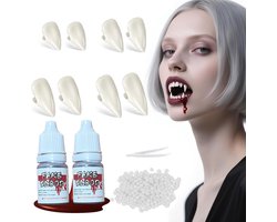 Vampier Tanden Set voor Halloween - 4 Maten met Hechting en Nepbloed voor Cosplay en Feestjes