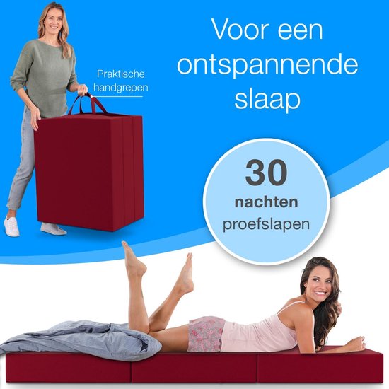 Opvouwbaar Matras - Vouwmatras Gastenbed - Logeren Comfortabel - Extra Dik 15cm Schuim - 90 x 200 cm - Rood — afbeelding 4