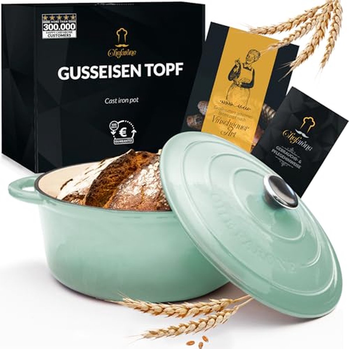 Gietijzeren Pan - Stoofpan Cocotte - Brood Bakken - Geëmailleerd Gietijzer - 4.7 Liter - Groen
