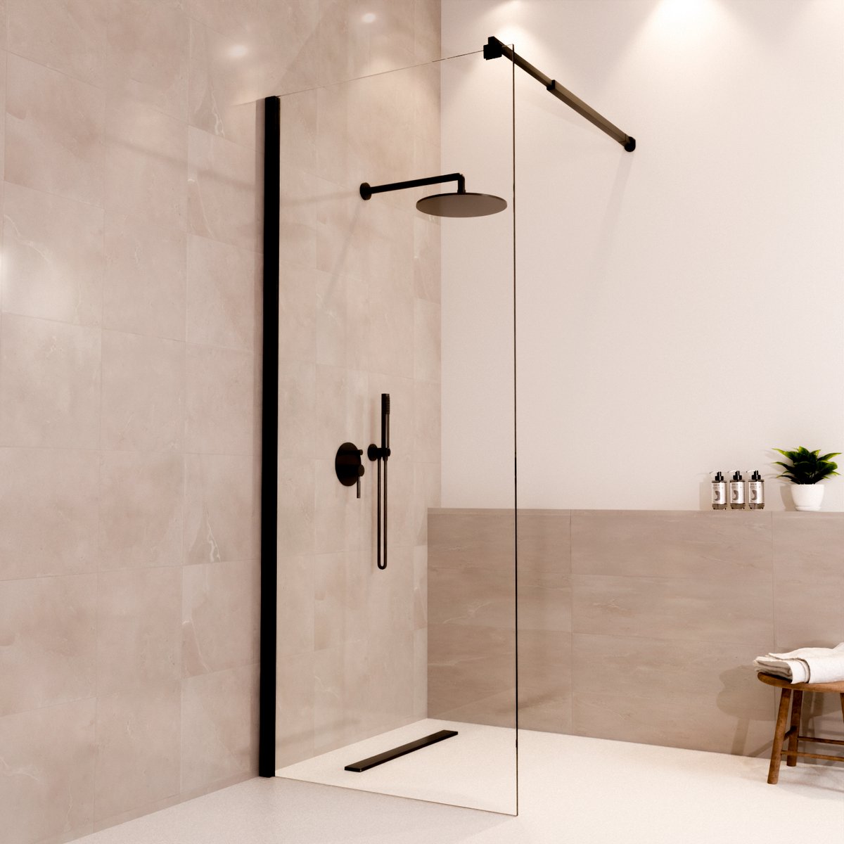 Lomazoo Douchewand Lima - 80x200 Cm - Inloopdouche Zwart - 8 Mm Helder Glas - Nano Coating Anti Kalk