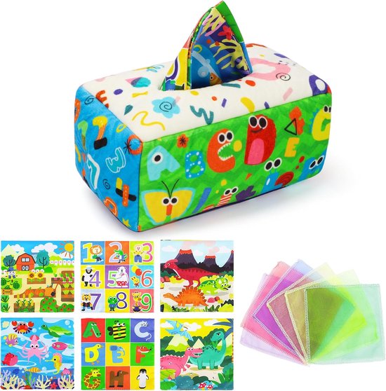 Montessori Tissue Box - Sensorisch Baby Speelgoed - Cognitieve Ontwikkeling - Veilig Katoen Materiaal - 0-12 Maanden - Multicolor — afbeelding 5