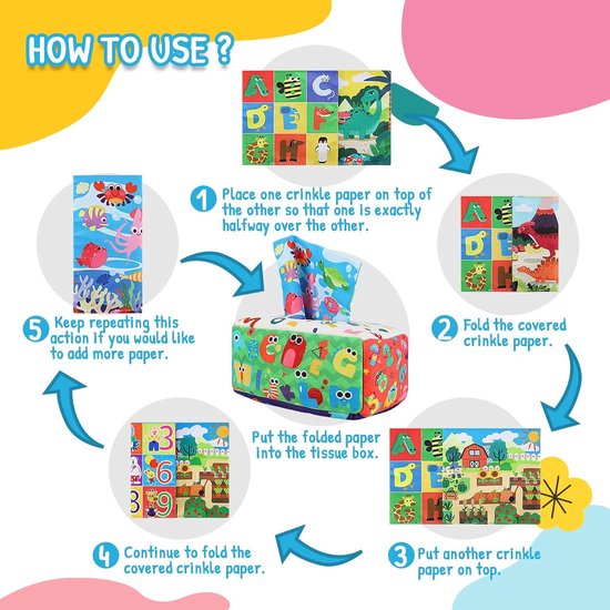 Montessori Tissue Box - Sensorisch Baby Speelgoed - Cognitieve Ontwikkeling - Veilig Katoen Materiaal - 0-12 Maanden - Multicolor — afbeelding 3
