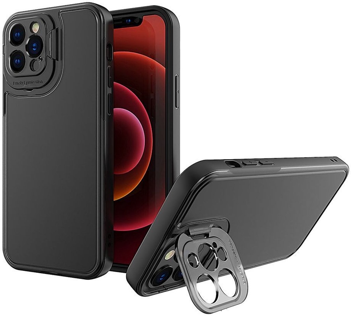 Hoesje met Camera Protector Kickstand Zwart Geschikt voor Apple iPhone 13 Pro