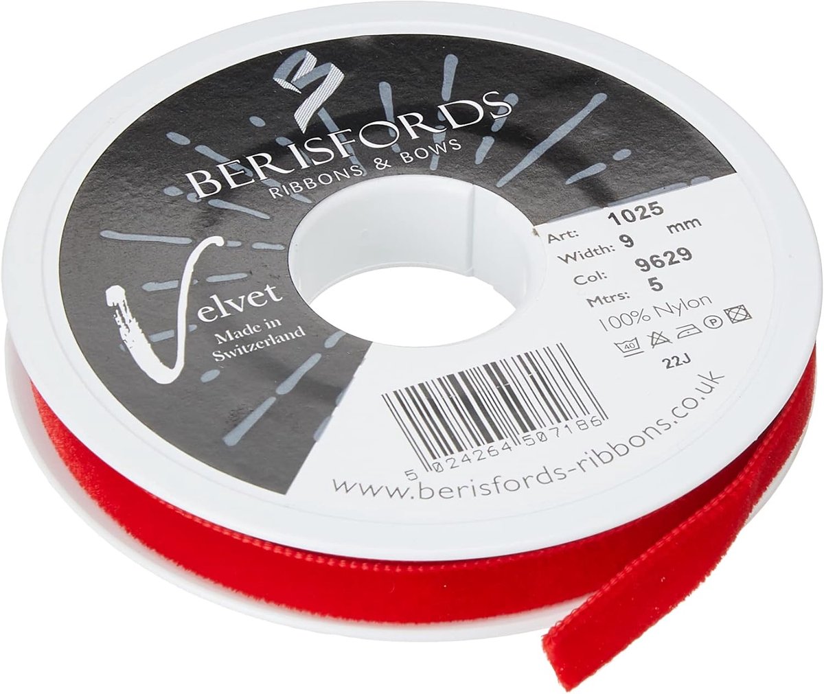 Fluwelen lint - rood - 10,2 cm - 10 meter