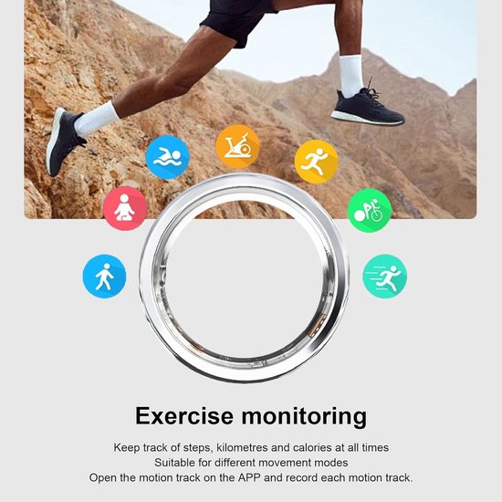 Slimme Ring - Fitness Tracker - Activiteiten Monitoren - IP68 Waterdicht - 18 mAh Batterij - Zilver — afbeelding 4