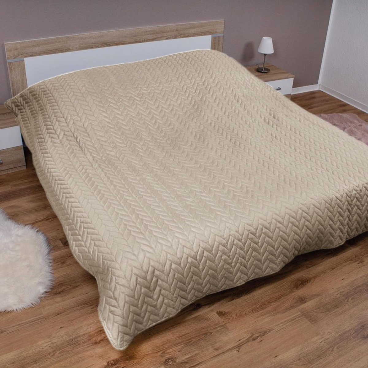 Gewatteerde sprei - Deken omkeerbaar - Slaapkamer decoratie - Oeko-Tex gecertificeerd - 220 x 240 cm - Beige