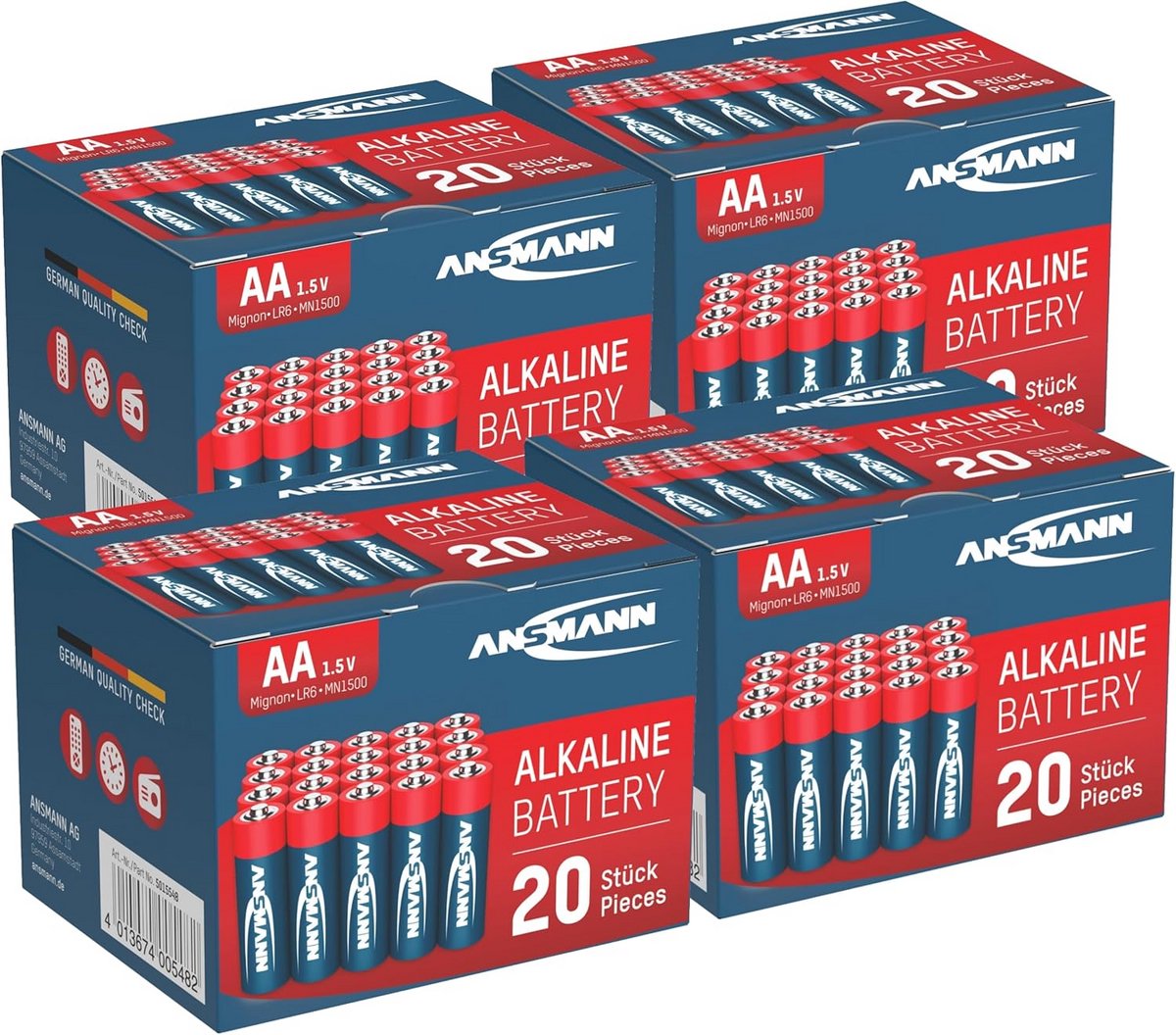 Alkaline Batterijen - Mignon AA - Dagelijks Gebruik - Lange Houdbaarheid - 80 Stuks - Zwart