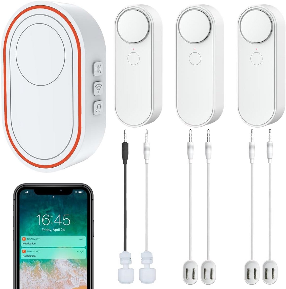 Watermelderset - Lekdetector Hub - Huis Beveiligen - 3-in-1 Slim - 3 Sensoren 4 Sondes - Wit