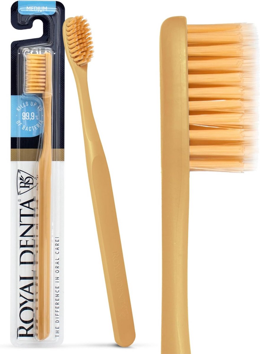Tandenborstel Medium - Goud Borstels - Dagelijkse Mondhygiëne - Antibacteriële Werking - 20 gram - Ambergeel