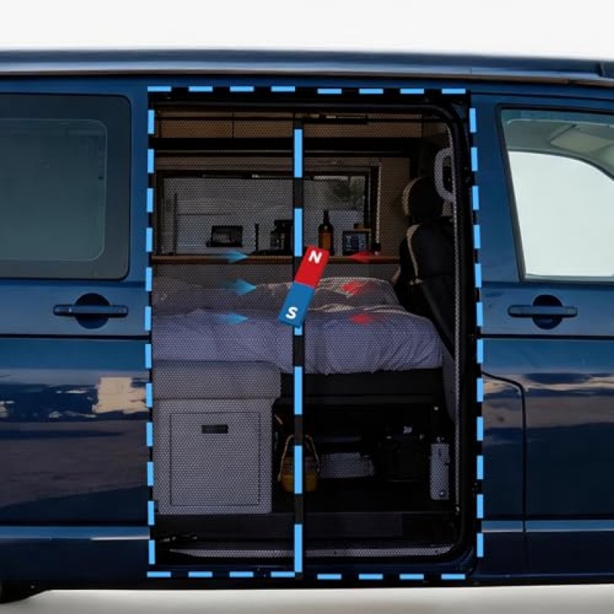 PromoHome Magnetisch muggennet voor VW T5 T6 schuifdeur - Insectenbescherming - Vliegengaas - Campingaccessoires voor VW bus, campingaccessoires