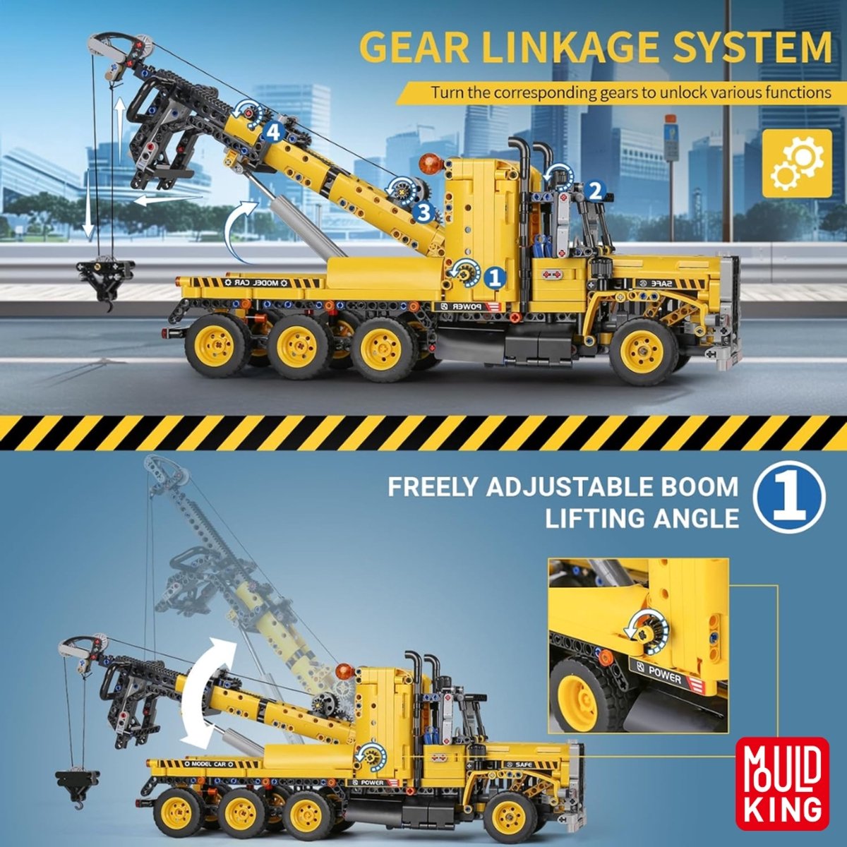 Mould king 17011 Technisch sleepwagen bouwset | Hijskraan auto modelbouw | Educatief constructie speelgoed bouwpakketten voor kinderen & volwassenen | Geschikt voor Lego technic | Bouwdoos met 1277 bouwstenen — afbeelding 9