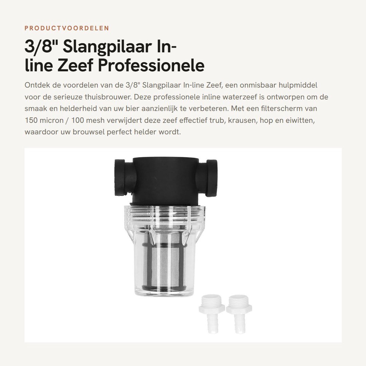 Dailygoods- Waterzeef Professionele Inline - 150 Micron/100 Mesh - Slangpilaar 1/2 inch/1/4 inch - Bierfilter - Water- en Bierfiltersysteem - Verbeterde Smaak