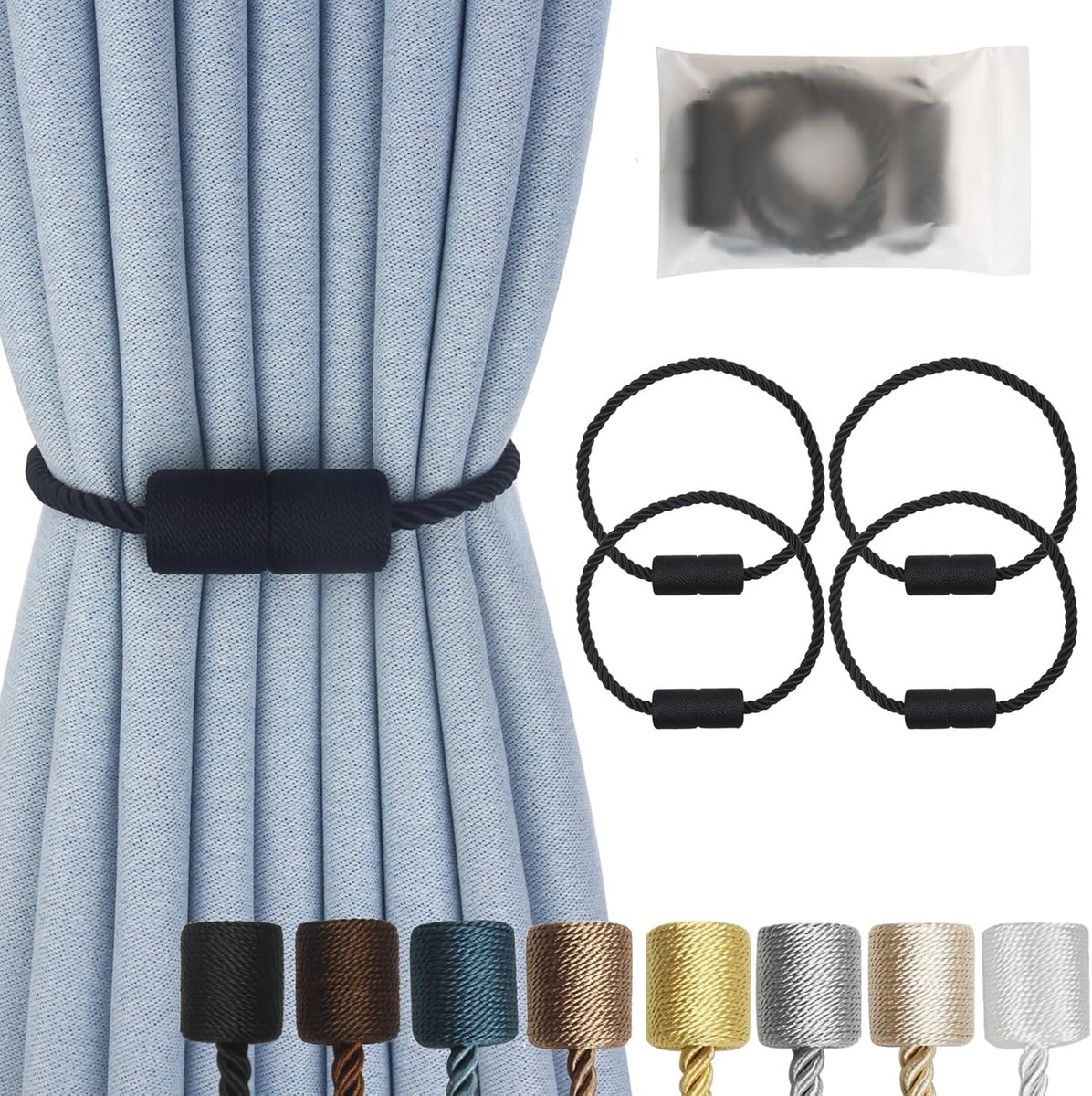 Magnetische Gordijnbinders - Gordijn Hangers - Gordijnen Stukken - Eenvoudig Verstelbaar - 4 Stuks - Zwart
