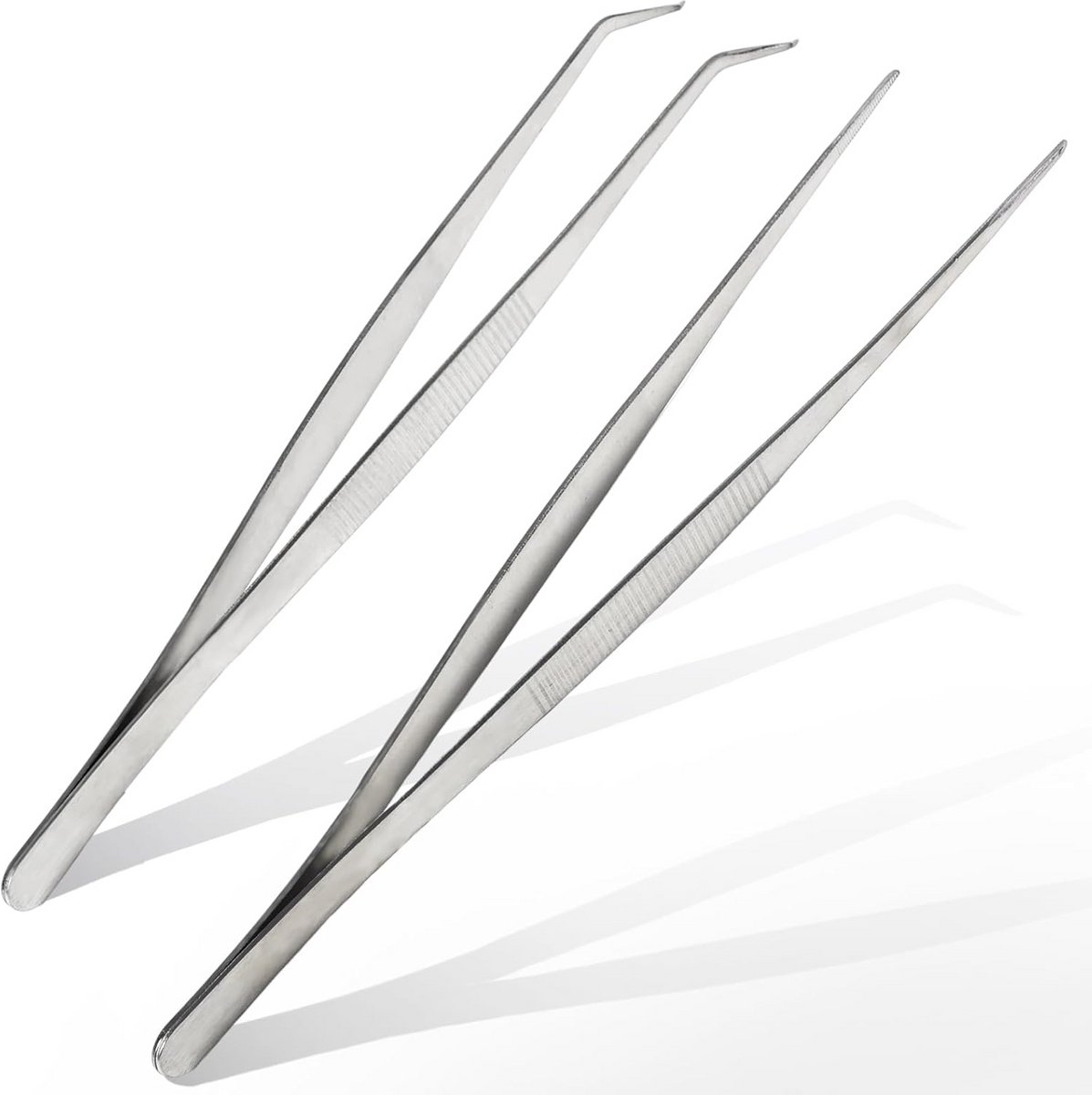 Gebogen pincet - Recht pincet - Precisiewerk - Gekarteld ontwerp - 25 cm - Zilver