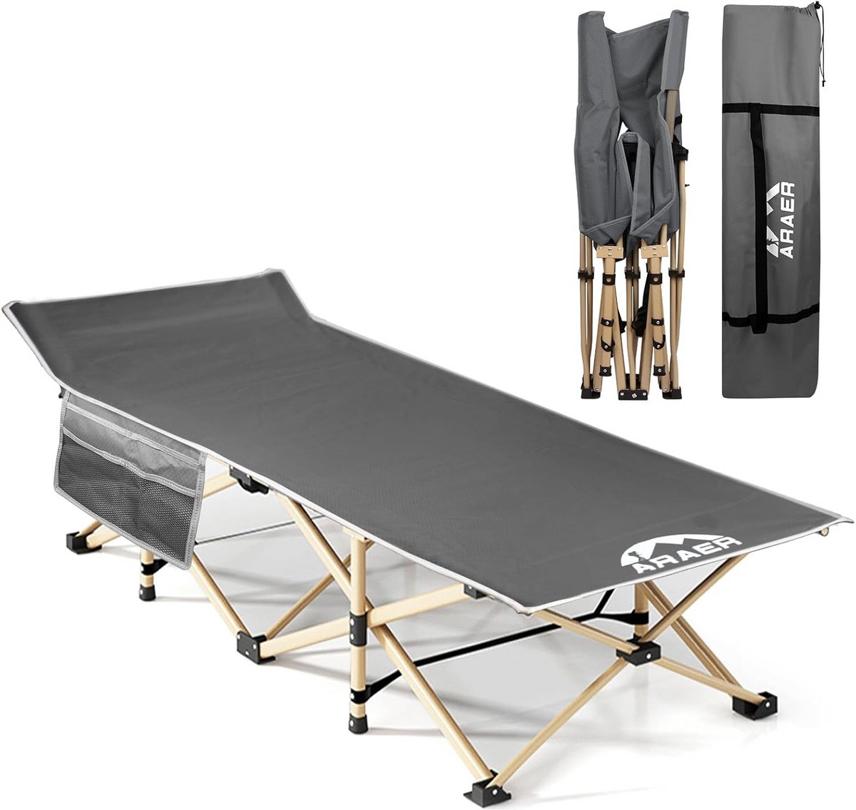 Kampeerbed - Opklapbed - Outdoor slapen - Zwaar belastbaar - 190x67x35 cm - Zwart