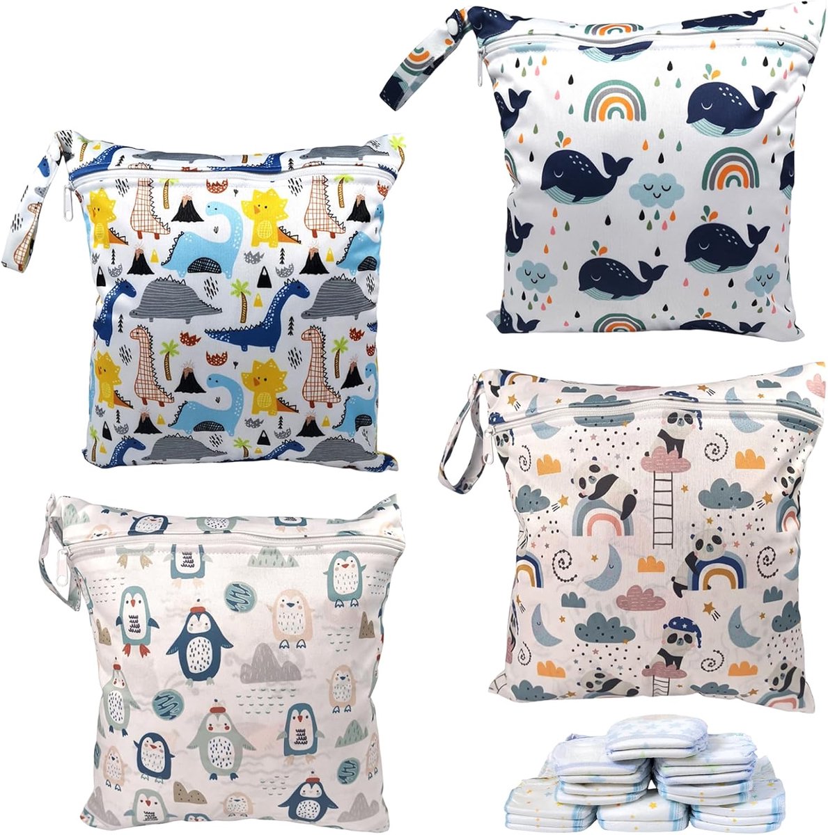 Natte Luiertas - Opbergzak - Baby Verzorging - Dubbele Rits - 4 Stuks - Meerdere Kleuren