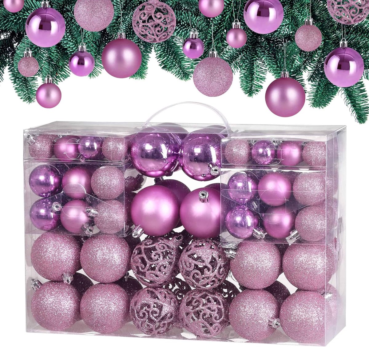 Kerstballen Set - Boomversiering - Kerstboom Versieren - Breukvast Kunststof - 100 Stuks - Roze