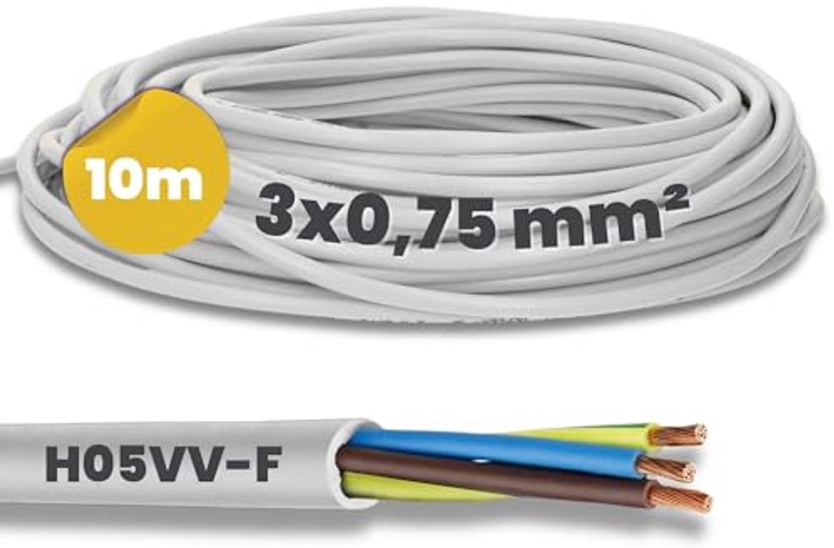 Slangkabel - Stroomkabel flexibel - Apparaten aansluiten - HAR-gecertificeerd - 3 x 075 mm² - Wit