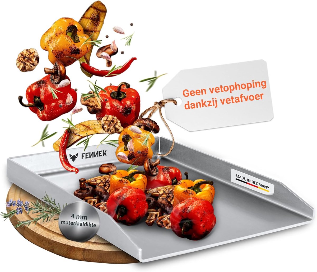 Bakplaat Grillplaat - BBQ Accessoire - Gelijkmatig Grillen - 4mm Roestvrij Staal - 40x30 cm - Zilverkleurig