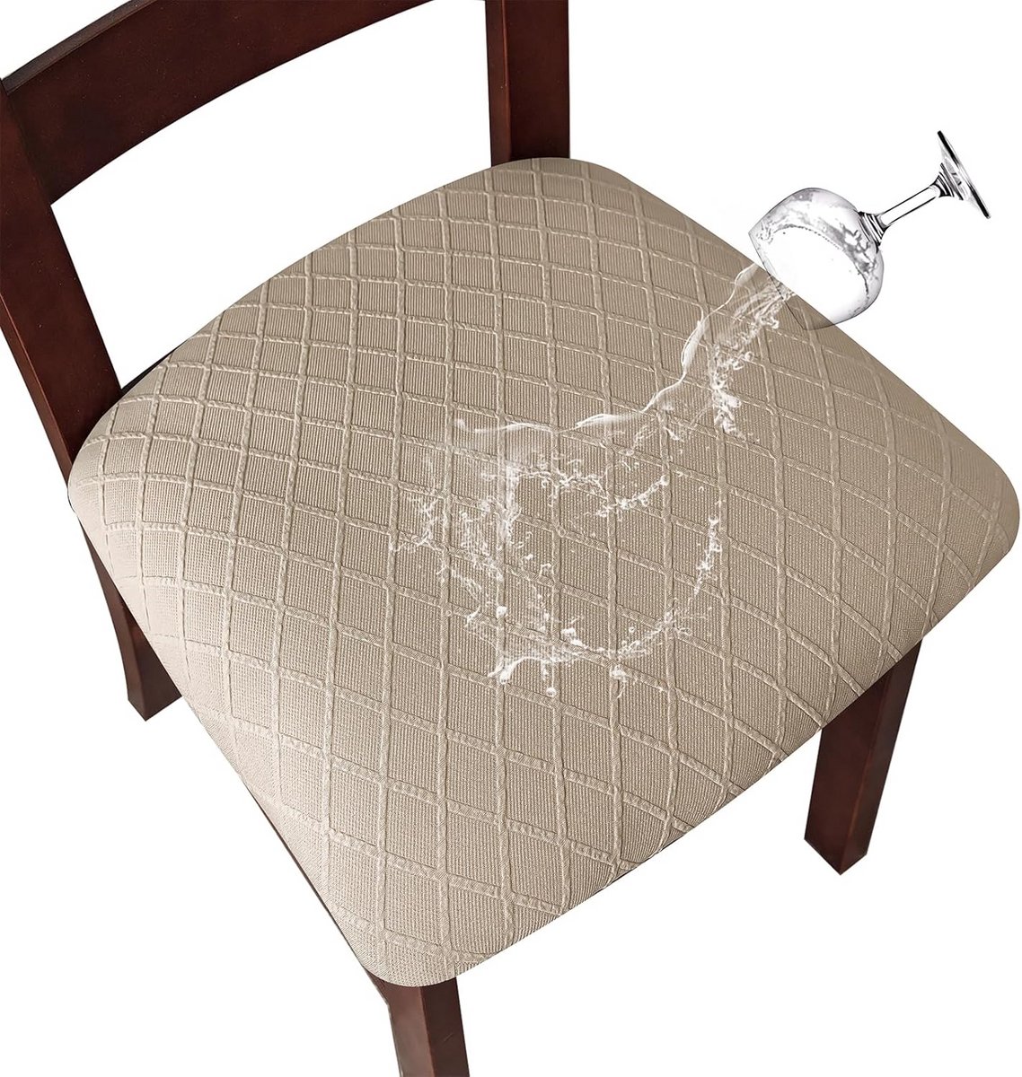 Stoelhoezen - Keukenstoelhoezen - Eetkamer Beschermen - Waterdichte Jacquardstof - 4 Stuks - Kaki