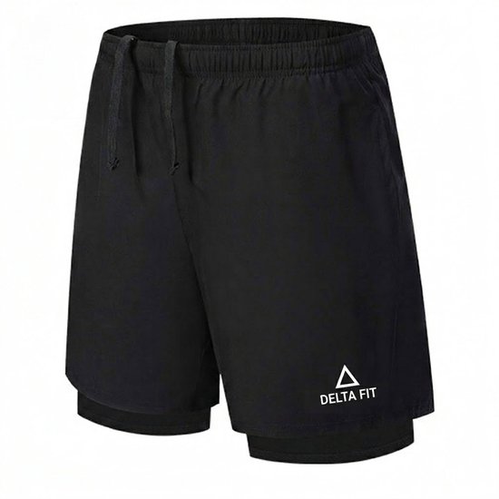 Short de course Delta Fit 2 en 1 noir avec sous-short extra long - Taille L