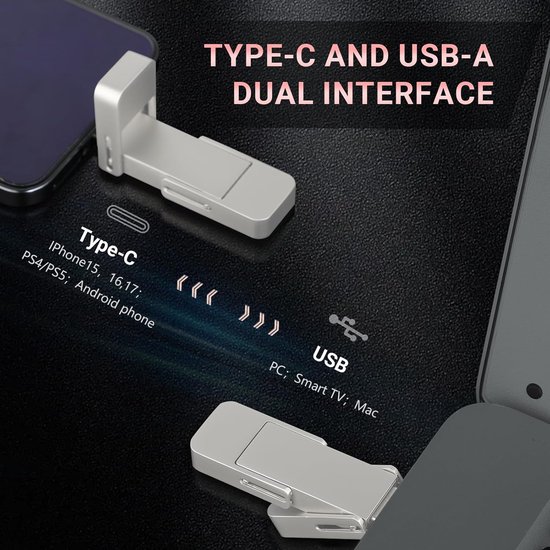 USB-C Stick - Externe SSD - Snelle Data Overdracht - 2-in-1 Type C A - 512 GB - Zilver — afbeelding 3