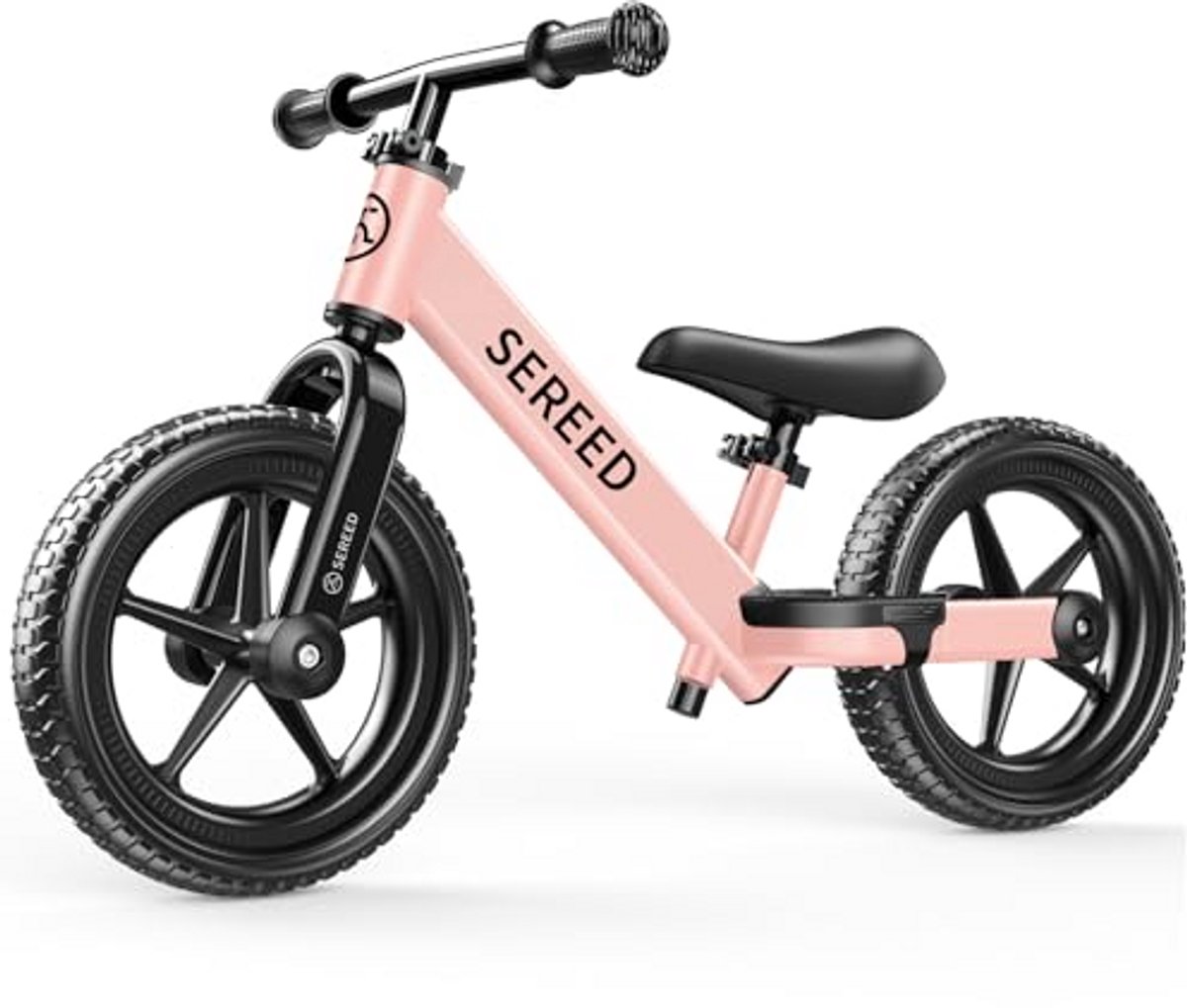 Loopfiets kinderen Balansfiets peuter Leren fietsen Gereedschapsloos verstelbaar 12 inch wielen Roze