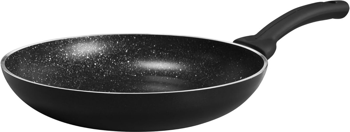 Koekenpan Aluminium - Steenlook Pan - Gezond Koken - Biostone Antiaanbaklaag - 28 cm - Zwart