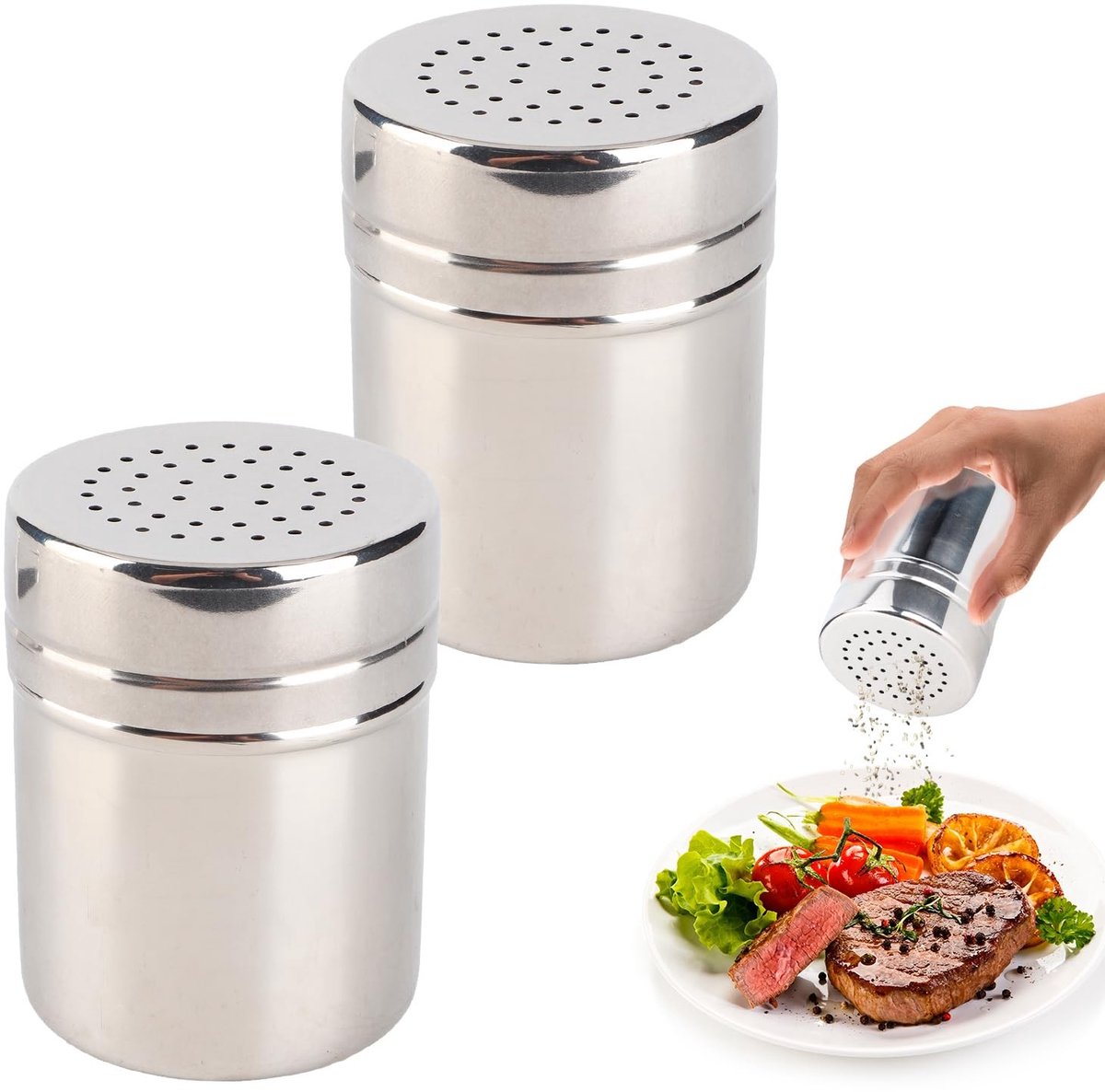 Dailygoods- Zout- en Pepervaatje Roestvrij Staal - Kruidenpotjes - Kruidendispenser - Strooideksels - Klein/Medium - Veilig en Herbruikbaar - Kruidenfles