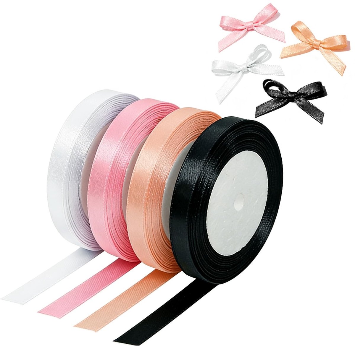 Dailygoods- Linten Set van 4 - 10 mm x 22 m - Polyesterlint - Glanzend - Bruiloften/Verjaardagen - Ideaal voor Geschenken - Cadeaulint