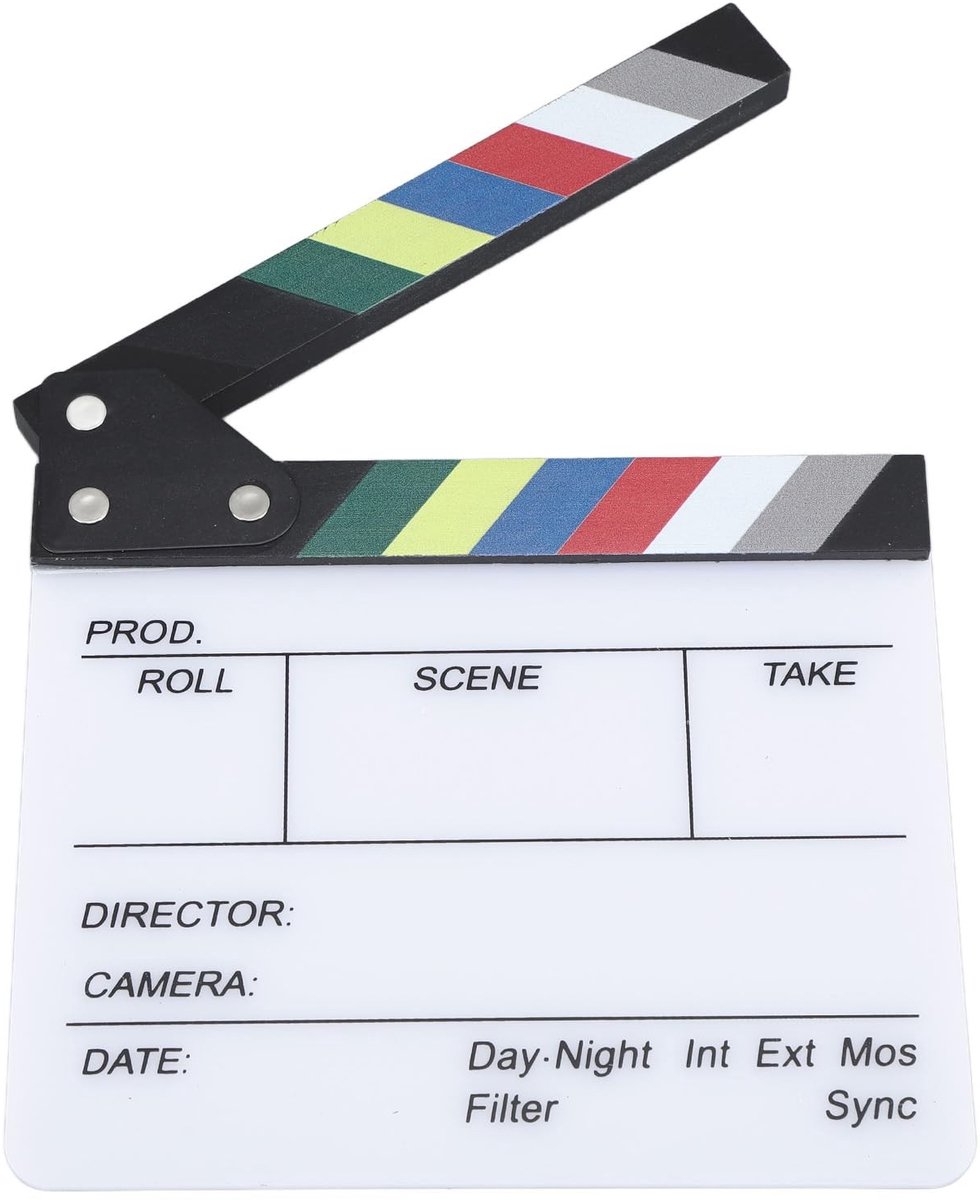 Dailygoods - Film Clapboard - Acryl Film Klapperbord - Duurzaam en Uitwisbaar - 20x19,5cm - Ideaal voor Filmproductie - Geschikt voor Regisseurs - Act...