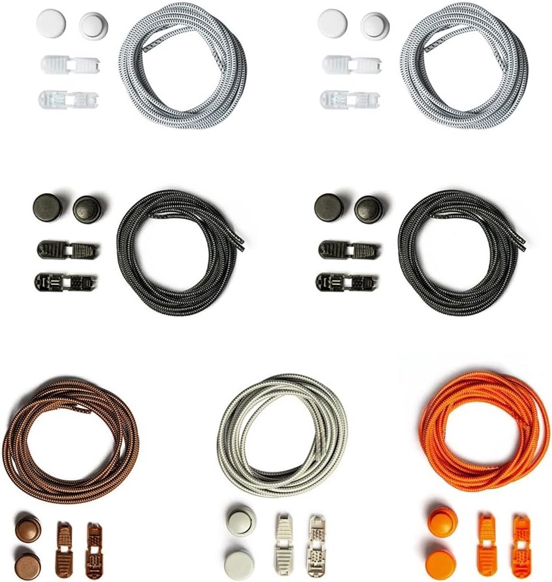 Elastische Veters voor Sport, Set van 7, Geen Knoop, Snelle Bevestiging, Ideaal voor Comfort en Stevige Grip, Wit, 120 cm