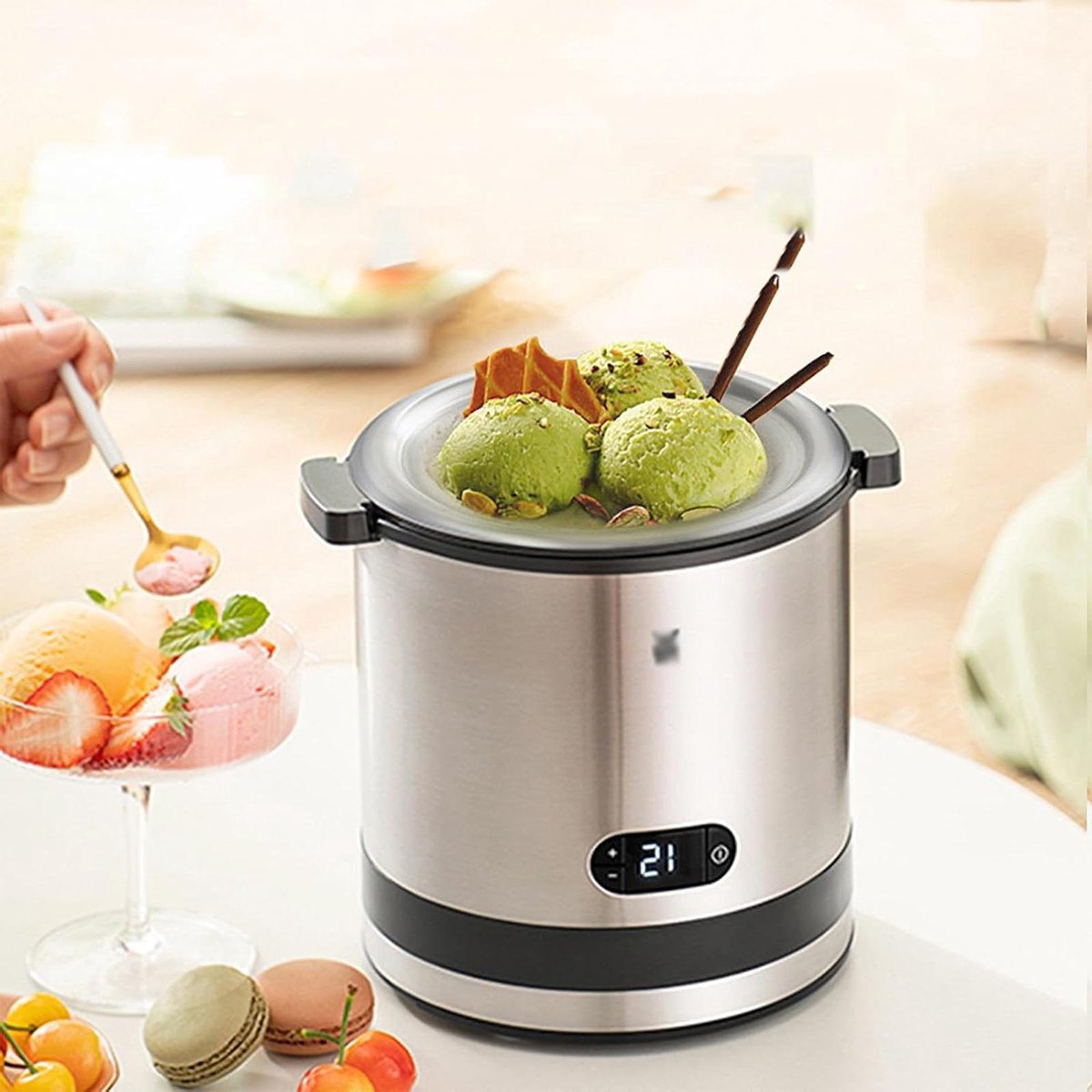 Dessertmaker Ijsmachine thuis Zelf ijs maken Snel in 20 min 300 ml Zilver