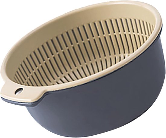 Vergietset Dubbellaags - Keukenzeef Fruitmand - Groenten Fruit Wassen - Verdikt Duurzaam Plastic - 16x14x7 cm - Noords Blauw — afbeelding 3