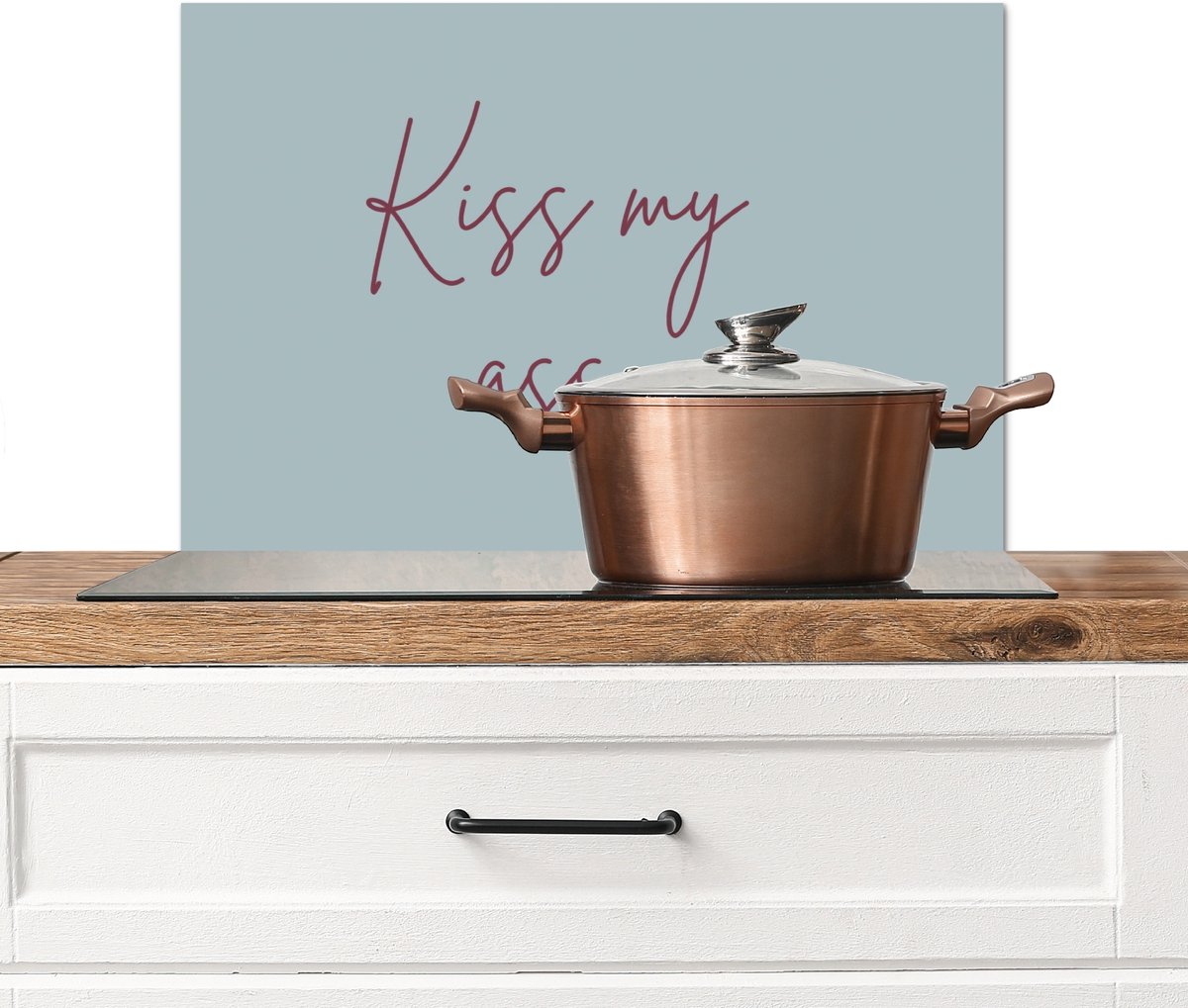 KitchenYeah Spatscherm keuken 60x40 cm Kookplaat achterwand Kiss my ass Lip Blauw Muurbeschermer Spatwand fornuis Hoogwaardig aluminium