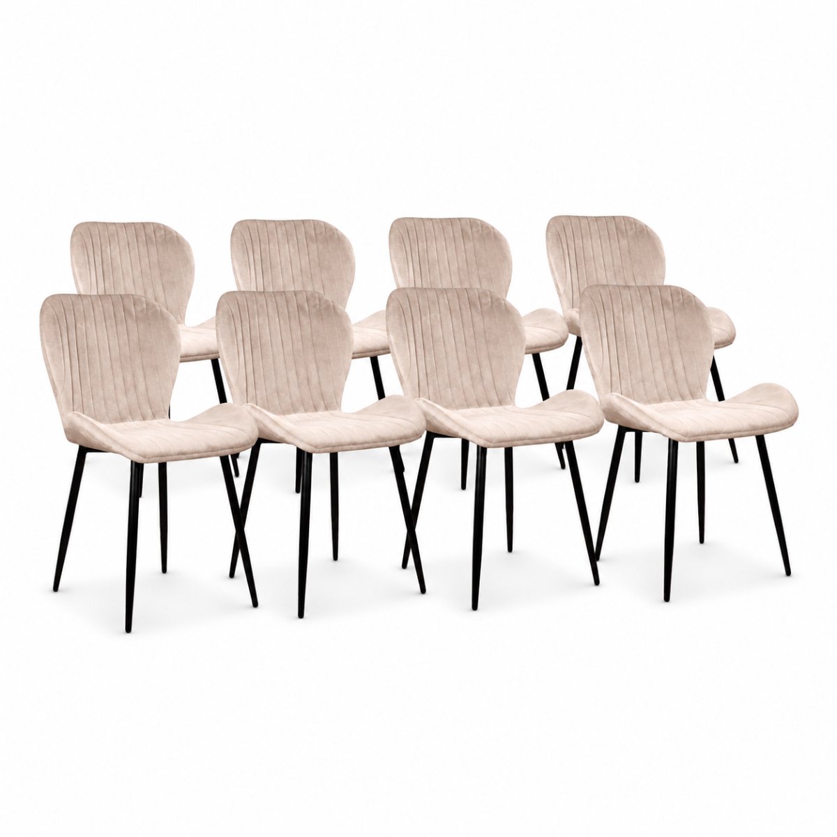 DS4U® - Giulia eetkamerstoel - Set van 8 - Champagne - Velvet - Zwart metalen poten