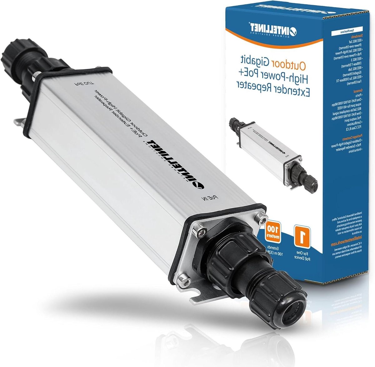 PoE Extender - Netwerk Versterker - Netwerk Uitbreiding - 100m Extra Bereik - IP65 Waterdicht - Zwart