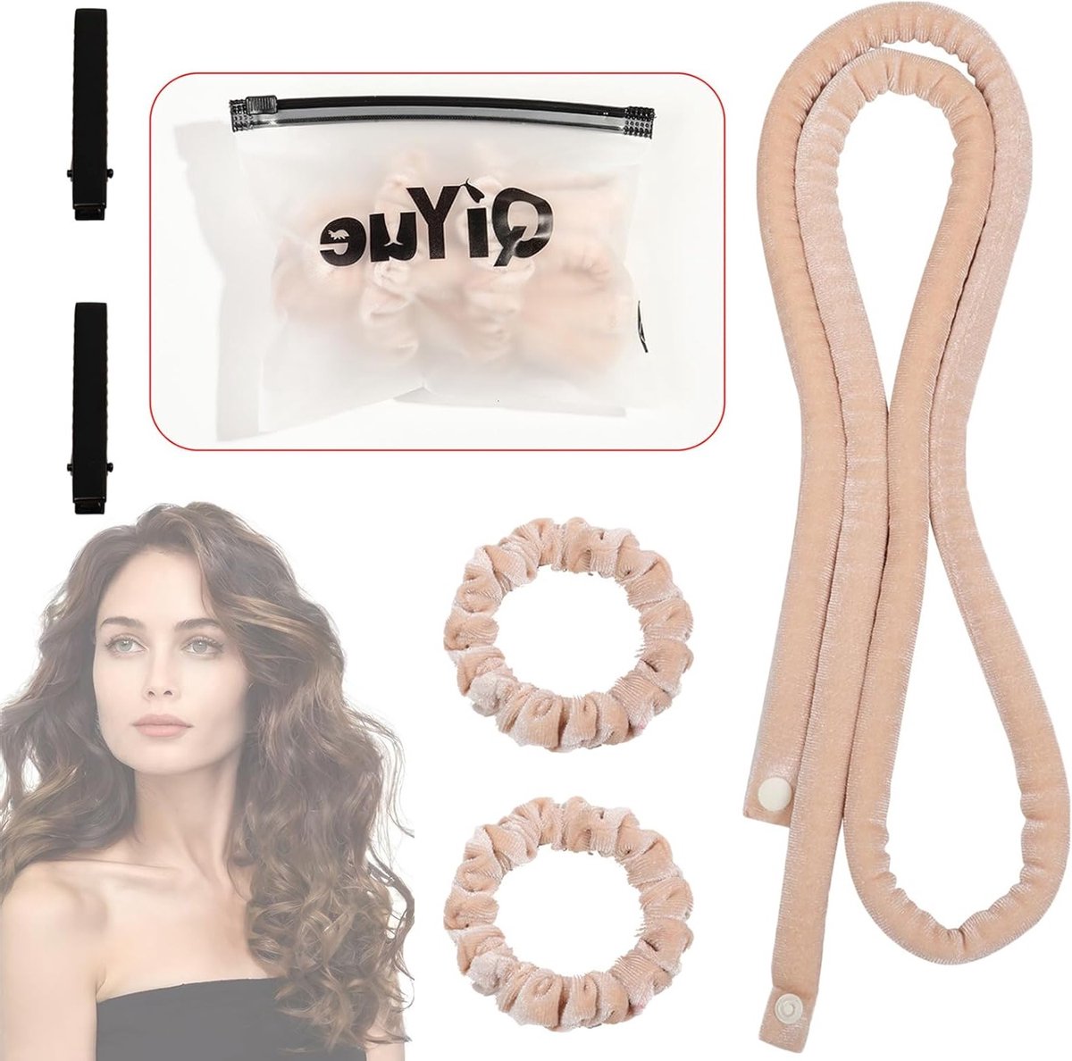 Haarband voor heatless krullen 's nachts - geschikt voor alle haartypes - beige