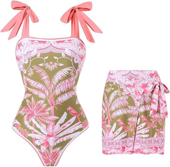 Maillot de bain Femme - Maillot de bain une pièce avec imprimé - Maillot de bain femme avec robe de plage - Pour la plage, la piscine et les vacances - Taille L