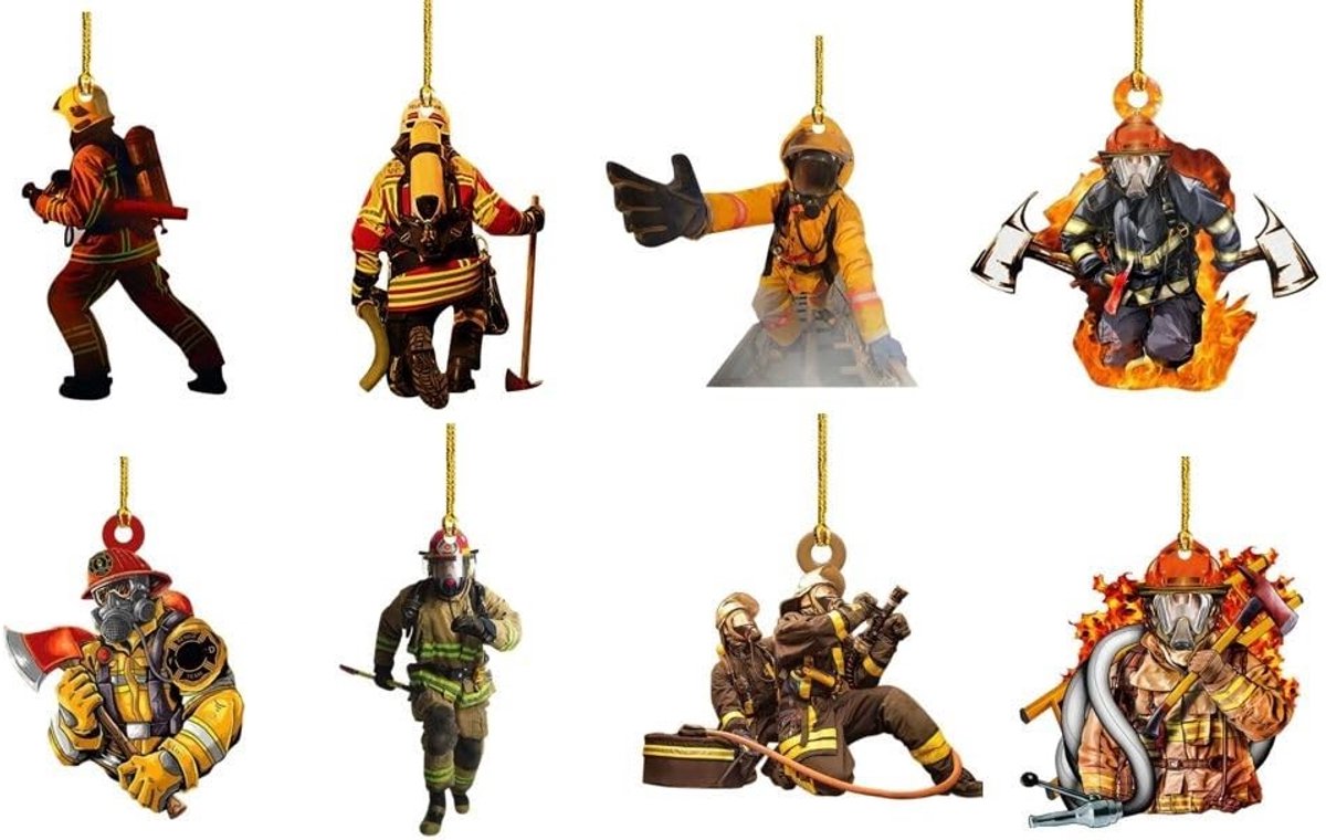 Cosensi- Kerstboomversiering Brandweer - 8 Stuks - Acryl Ornamenten - Duurzaam - Decoratie - Veilig en Herbruikbaar - Kerstdecoratie