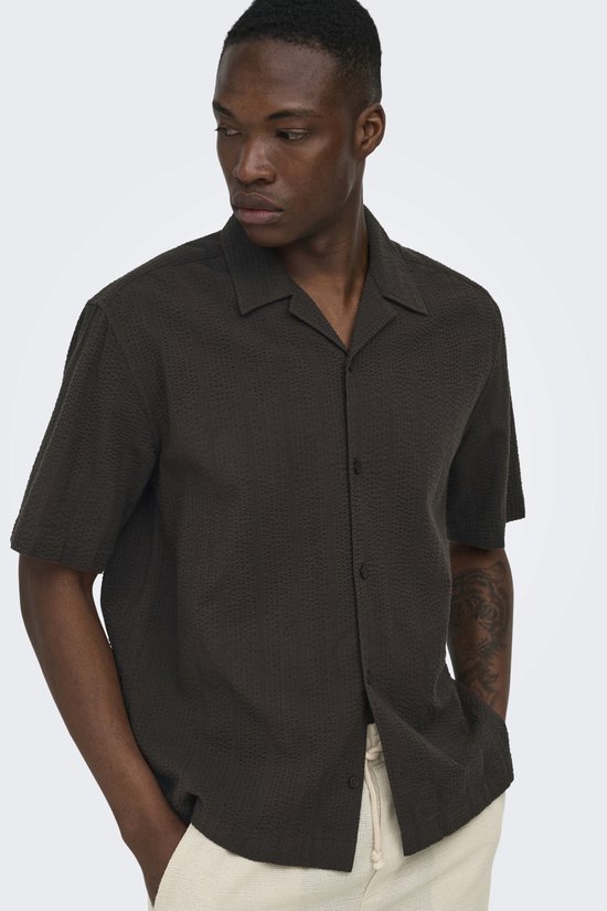 Only & Sons Overhemd Onscruz Rlx Seersucker Resort Ss Sh 22038003 Black Coffee Mannen Maat - M